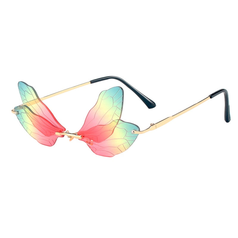 SHAUNA Unique Dragonfly Wing Sunglasses Women Fashion Double Colors Rimless Shades UV400