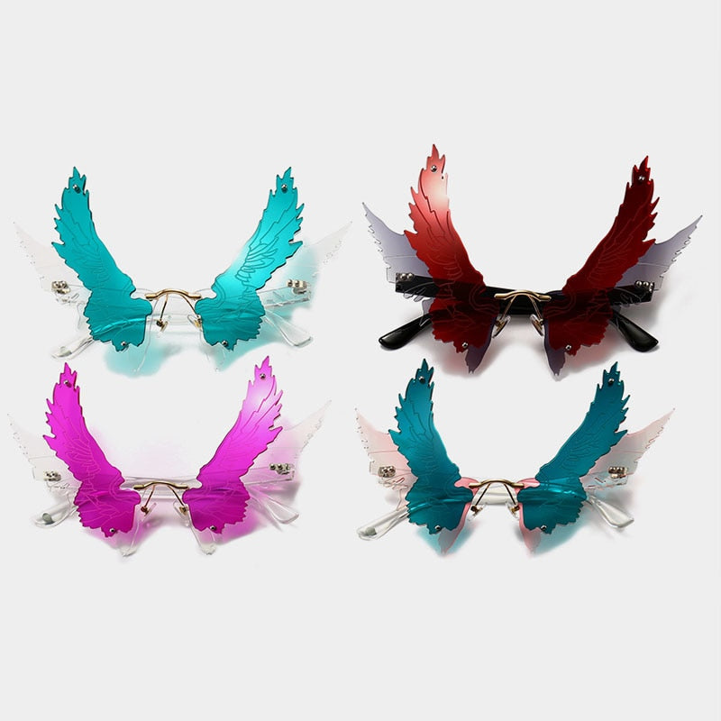 SHAUNA Unique Oversize Angel Wings Sunglasses Fashion Eagle Wing Rimless Shades UV400