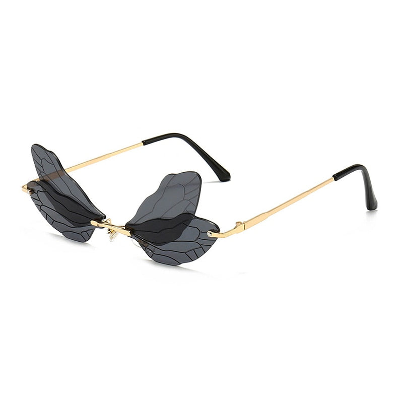 SHAUNA Unique Dragonfly Wing Sunglasses Women Fashion Double Colors Rimless Shades UV400