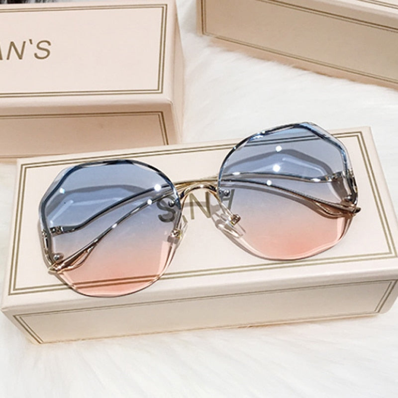 2022 Luxury Round Gradient Sunglasses Women Metal Curved Temples Eyewear Ocean Rimless Fashion Sun Glasses Ladies UV400