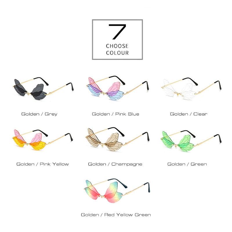 SHAUNA Unique Dragonfly Wing Sunglasses Women Fashion Double Colors Rimless Shades UV400