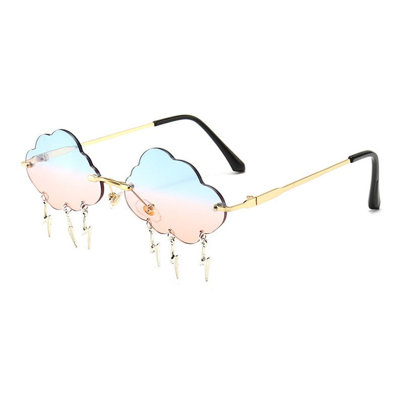 SHAUNA Ins Popular Rimless Sunglasses Women Clouds Lightning Tassel Sun Glasses Candy Colors Shades UV400