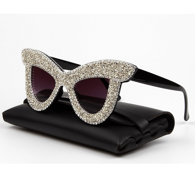 sunglass woman 2022 Luxury Rhinestone Cat eye Oversized Sunglasses luxury brand Shades For Women oculos