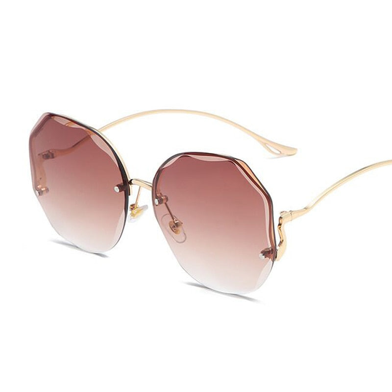 2022 Luxury Round Gradient Sunglasses Women Metal Curved Temples Eyewear Ocean Rimless Fashion Sun Glasses Ladies UV400