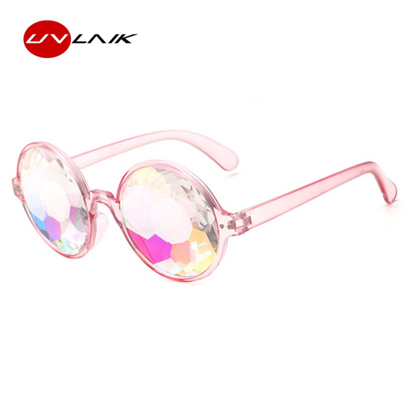 UVLAIK Round Kaleidoscope Glasses Women rave festival Sunglasses Men Holographic Glasses Colorful Celebrity Party Eyewear