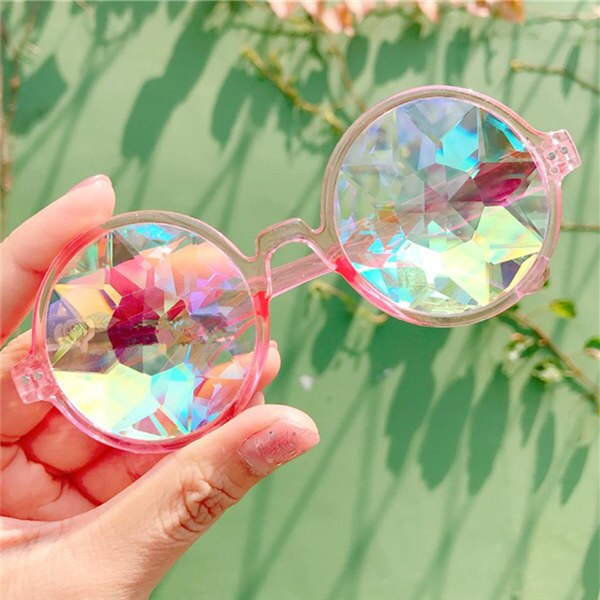 UVLAIK Round Kaleidoscope Glasses Women rave festival Sunglasses Men Holographic Glasses Colorful Celebrity Party Eyewear