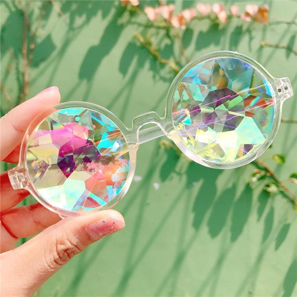 UVLAIK Round Kaleidoscope Glasses Women rave festival Sunglasses Men Holographic Glasses Colorful Celebrity Party Eyewear