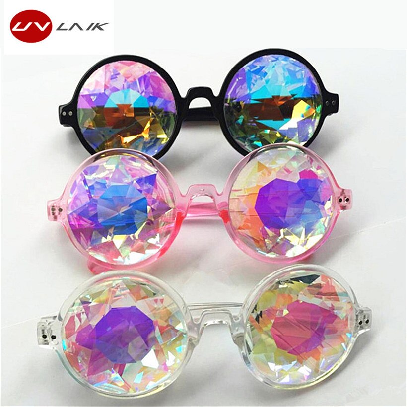 UVLAIK Round Kaleidoscope Glasses Women rave festival Sunglasses Men Holographic Glasses Colorful Celebrity Party Eyewear