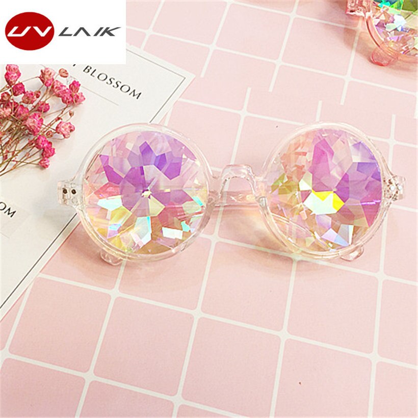 UVLAIK Round Kaleidoscope Glasses Women rave festival Sunglasses Men Holographic Glasses Colorful Celebrity Party Eyewear