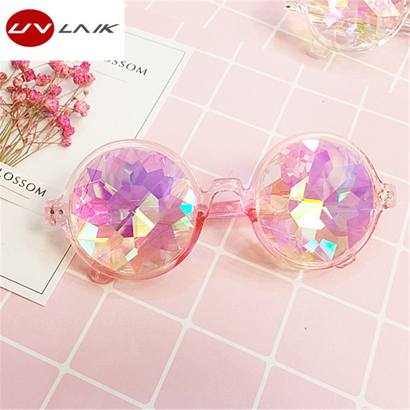 UVLAIK Round Kaleidoscope Glasses Women rave festival Sunglasses Men Holographic Glasses Colorful Celebrity Party Eyewear