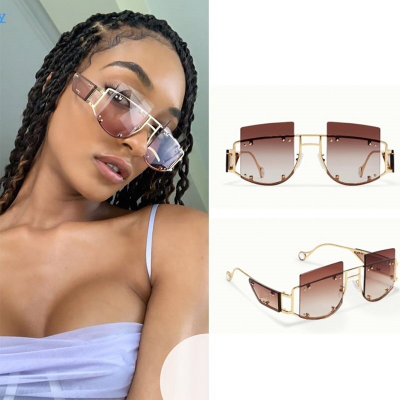 2020 Hollow Lens Oversized Women Sunglasses Square Brand Designer Men Sun Glasses Gradient Big Frame Sunglasses For Female UV400