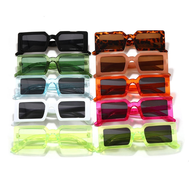 SHAUNA Ins Popular Retro Fluorescent Green Rectangle Sunglasses UV400