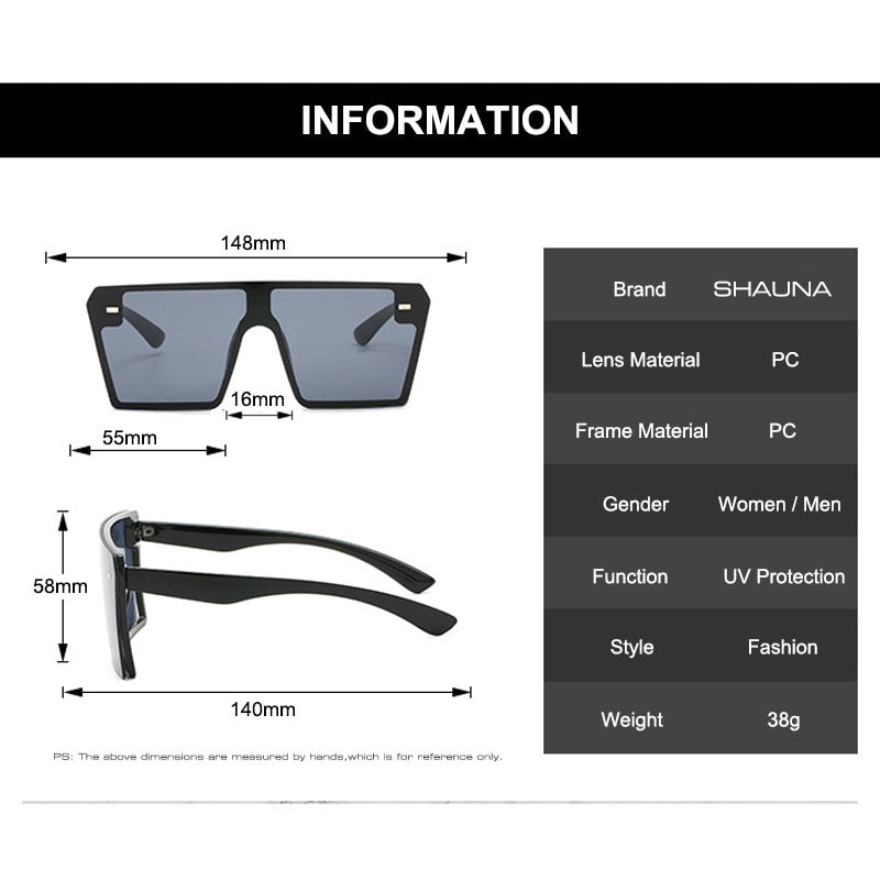 SHAUNA Oversize Square Sunglasses Women Fashion Flat Top Gradient Glasses Men