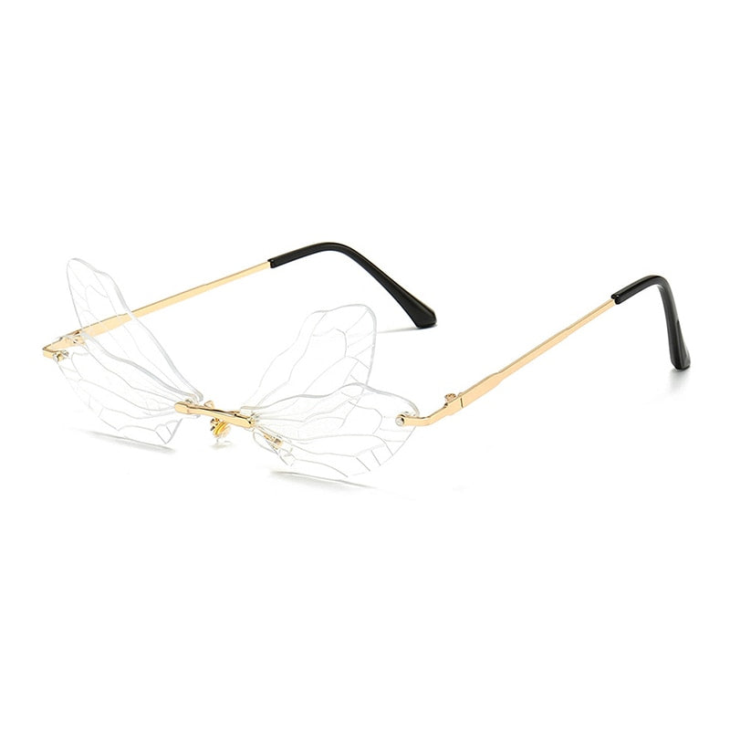 SHAUNA Unique Dragonfly Wing Sunglasses Women Fashion Double Colors Rimless Shades UV400