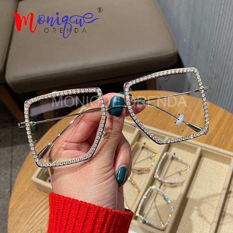 Myopia Hyperopia Women Sunglasses Vintage clear lens glasses ladies luxury rhinestone eyeglasses men optical Shades