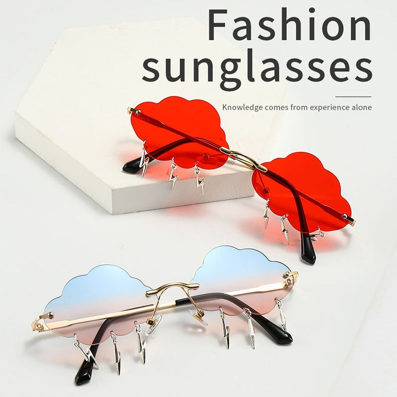 SHAUNA Ins Popular Rimless Sunglasses Women Clouds Lightning Tassel Sun Glasses Candy Colors Shades UV400