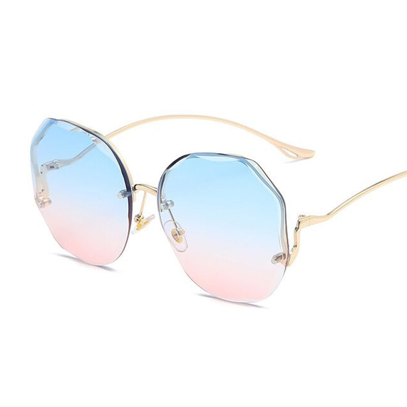 2022 Luxury Round Gradient Sunglasses Women Metal Curved Temples Eyewear Ocean Rimless Fashion Sun Glasses Ladies UV400