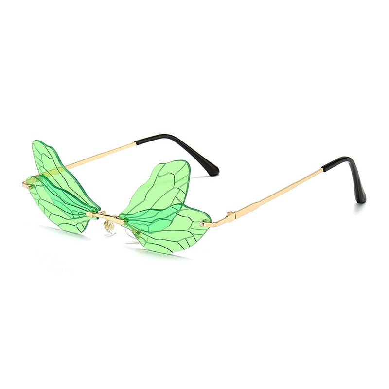 SHAUNA Unique Dragonfly Wing Sunglasses Women Fashion Double Colors Rimless Shades UV400