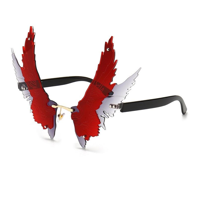 SHAUNA Unique Oversize Angel Wings Sunglasses Fashion Eagle Wing Rimless Shades UV400