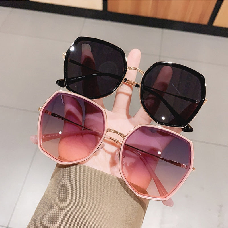 Fashion Polygon Gradient Women Sunglasses Vintage Irregular Big Frame Eyewear Trending Ladies Shades Pink Sun Glasses