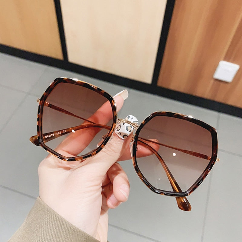 Fashion Polygon Gradient Women Sunglasses Vintage Irregular Big Frame Eyewear Trending Ladies Shades Pink Sun Glasses