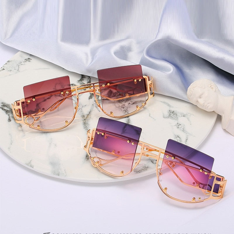 2020 Hollow Lens Oversized Women Sunglasses Square Brand Designer Men Sun Glasses Gradient Big Frame Sunglasses For Female UV400