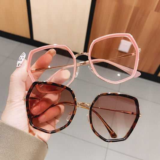 Fashion Polygon Gradient Women Sunglasses Vintage Irregular Big Frame Eyewear Trending Ladies Shades Pink Sun Glasses